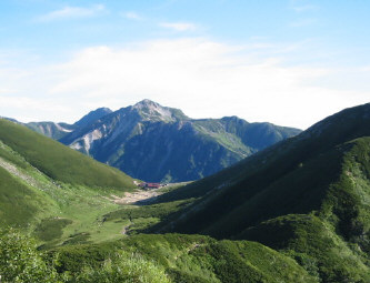 双六小屋と鷲羽岳