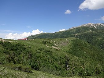 白い雲　赤い屋根